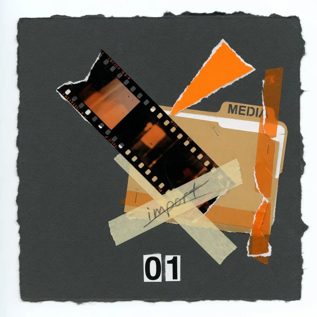 Collage step 01: paper media folder and film strip for import