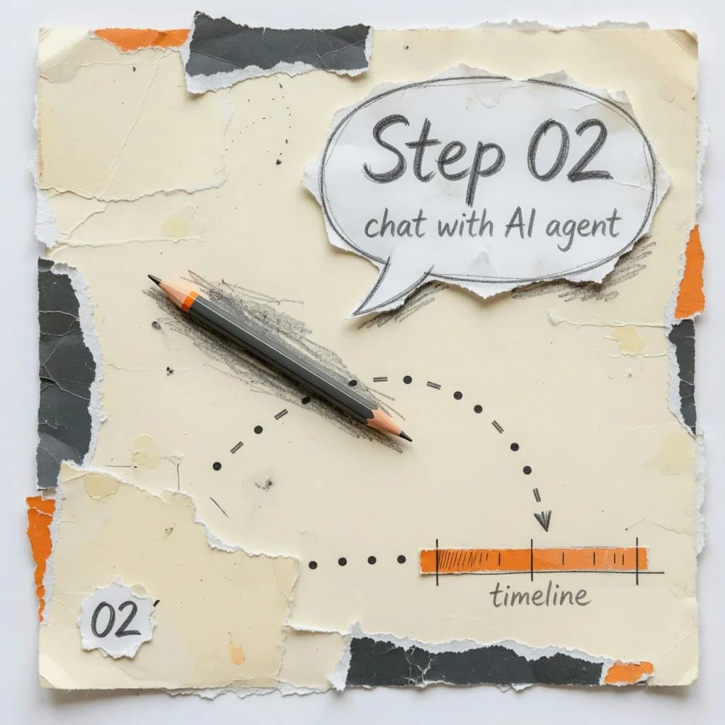 Collage step 02: paper chat bubble connected to a project